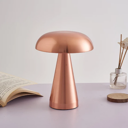 A mid-century inspired bedroom lamp with rechargeable ease and gentle, glare-free light.