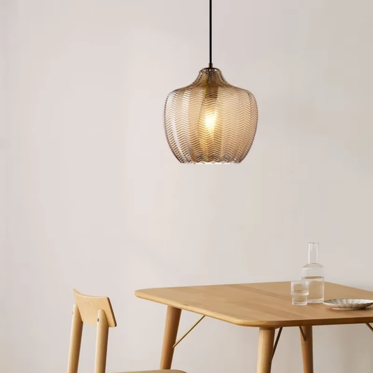Minimalist glass pendant light Shella in warm ambient styling