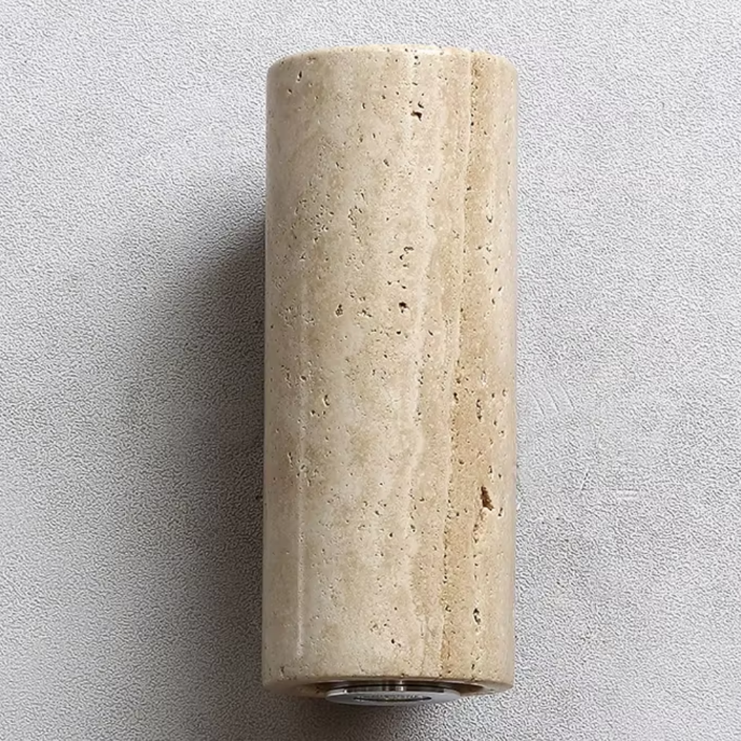 Thimber Japandi wall light in natural wood and metal with soft warm glow